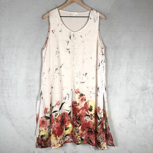 MYSTREE Layered Midi Dress Sz L Floral Flowy Rayon Sundress Sleeveless‎ Slits